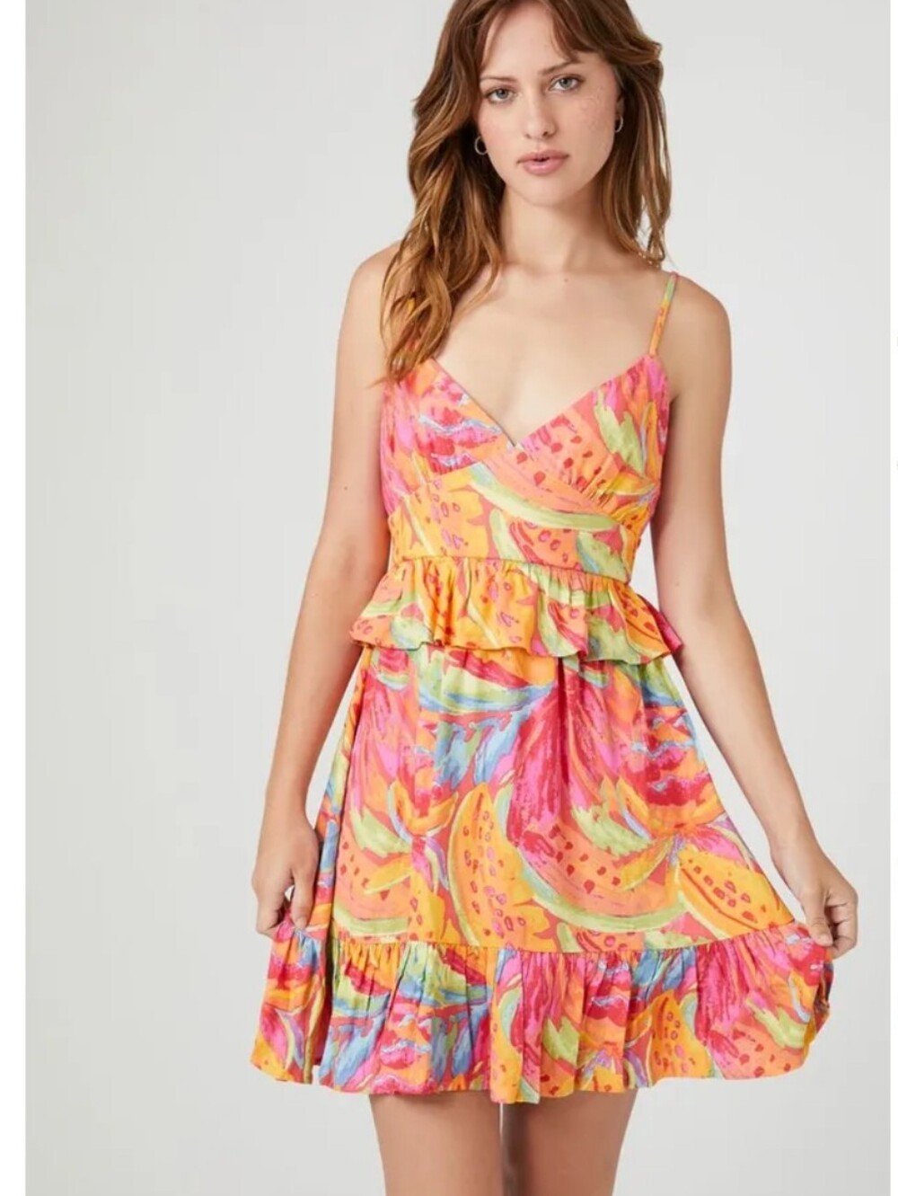 NWT Forever 21 Tropical Cami Mini Dress Sz Small Ruffles Resort Romantic Indie